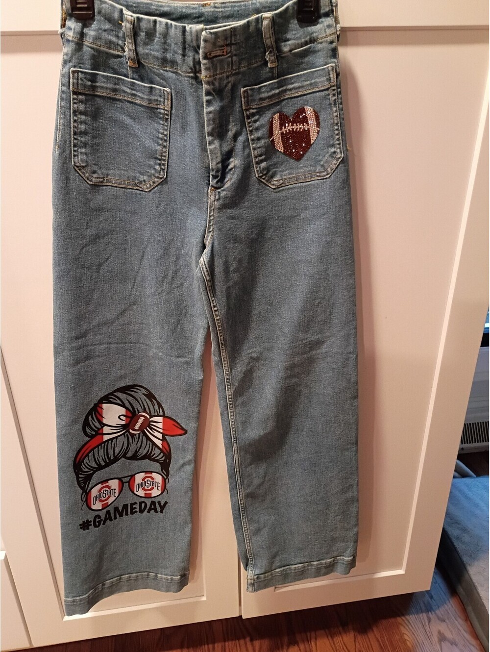 Be Good Light Wash Denim Jeans with Graphic and Sequin Heart Patch